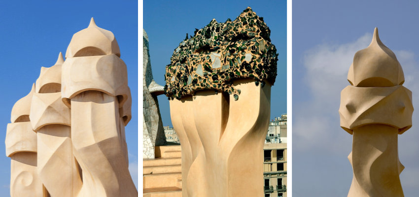 Chimney sculptures crafted by Gaudi at Casa Mila, Barcelona